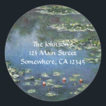Waterlilies by Claude Monet, Vintage Flowers Classic Round Sticker<br><div class="desc">Water Lilies (1906) by Claude Monet is a vintage impressionism fine art landscape floral painting. It is one of many variations of water lily paintings that Monet painted in his flower garden in Giverny, France. Waterlily flowers in a spring season pond. About the artist: Claude Monet (1840-1926) was a founder...</div>