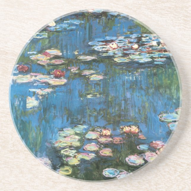 Waterlilies by Claude Monet, Vintage Impressionism Coaster (Front)
