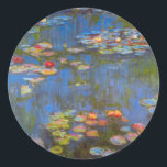 Waterlilies by Claude Monet, Vintage Nature Art Classic Round Sticker<br><div class="desc">Waterlilies by Claude Monet is a vintage impressionism fine art nature painting featuring waterlily flowers in a pond in Monet's garden at his home in Giverny, France. Beautiful flowers are floating in the water and the reflection of green weeping willow trees. Claude Monet enjoyed painting "en plein air" or "in...</div>