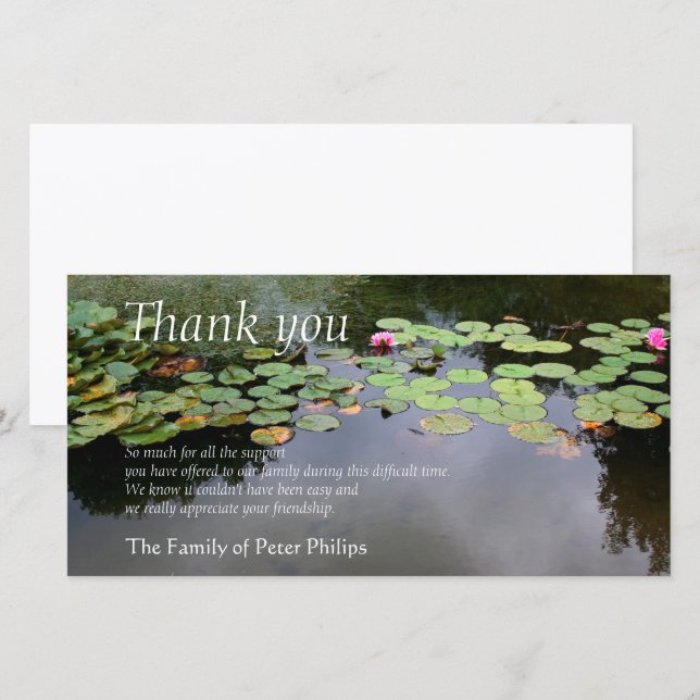 Waterlily 3 Peaceful Garden Sympathy Thank You Card (Front/Back)