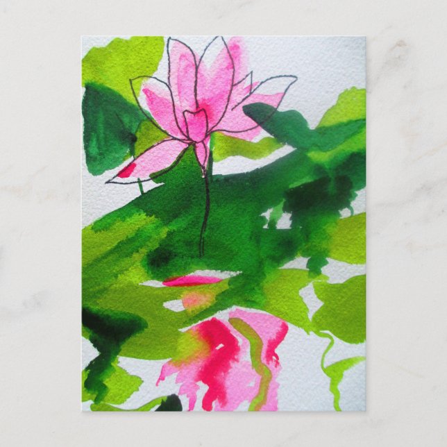 Waterlily abstract watercolour flower art postcard (Front)