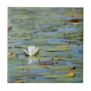 Waterlily Lake Flower Watercolor Ceramic Tile