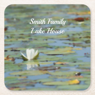 Waterlily Lake Flower Watercolor Paper Coaster