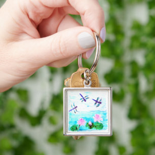 Waterlily Pond Painting Dragonfly Key Ring