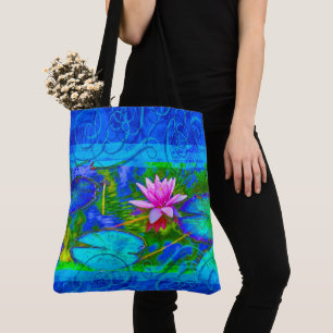 Waterlily Tote Bag Yogini Blue Lotus Bliss