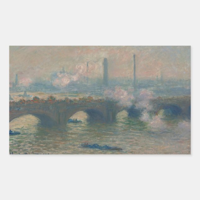 Waterloo Bridge, Grey Day, 1903 (oil on canvas) Rectangular Sticker (Front)