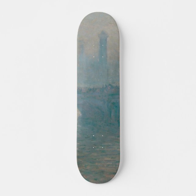 Waterloo Bridge Grey Weather Monet Painting Skateboard (Front)