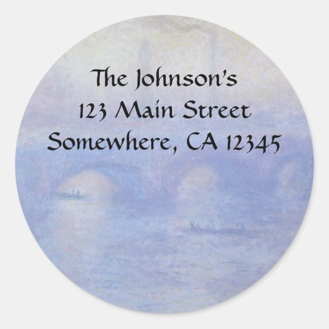 Waterloo Bridge, Mist Effect by Claude Monet Classic Round Sticker (Front)
