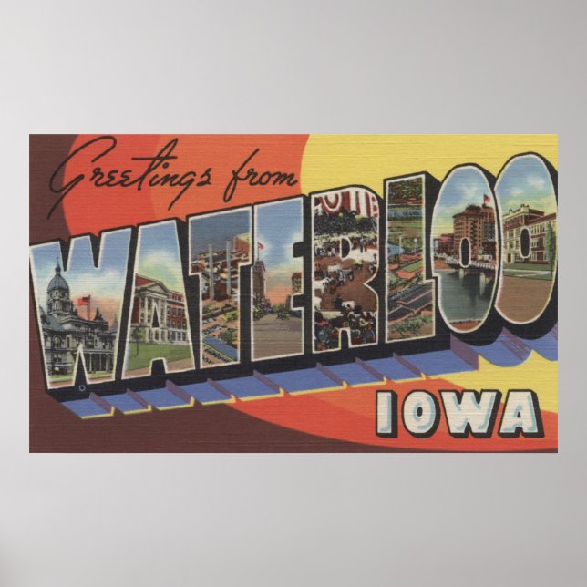 Waterloo, Iowa - Large Letter Scenes Poster (Front)