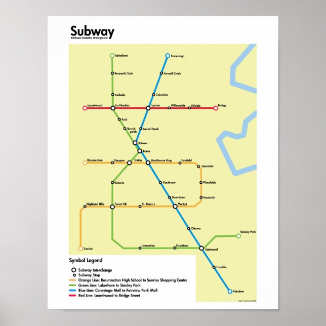 Waterloo Region Subway Map (Fictional) Poster (Front)