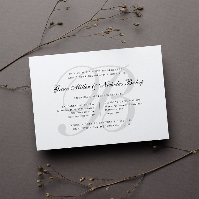 Watermark | Elegant Monogram Rehearsal Dinner Invitation (Creator Uploaded)