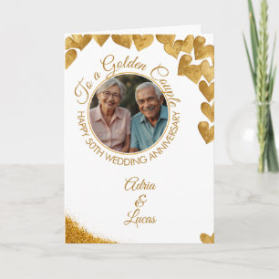 Watermark Gold Heart 50th Wedding Anniversary Card