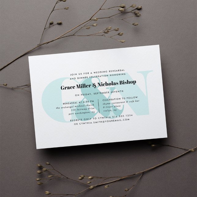 Watermark | Modern Monogram Rehearsal Dinner Invitation (Creator Uploaded)