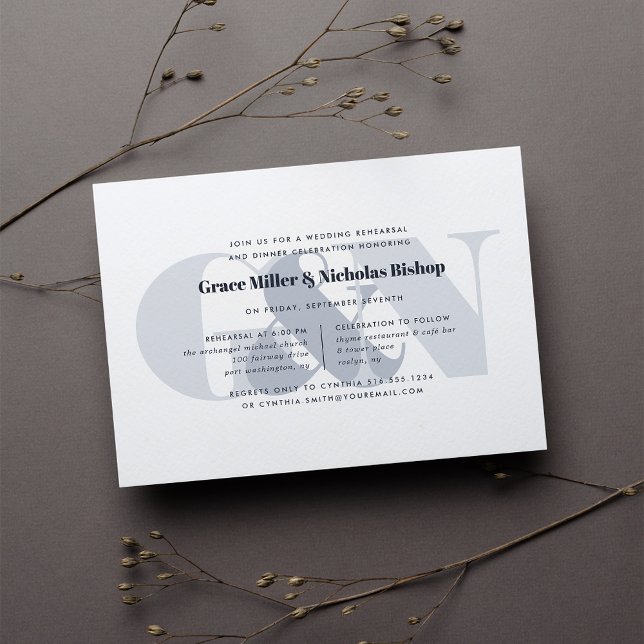 Watermark | Modern Monogram Rehearsal Dinner Invitation (Creator Uploaded)