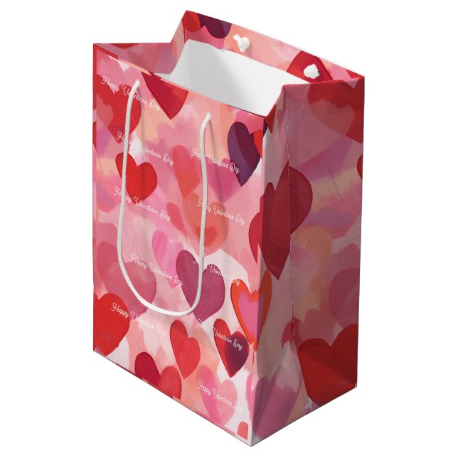 Watermark Pink Love Happy Valentine's day Medium Gift Bag (Front Angled)