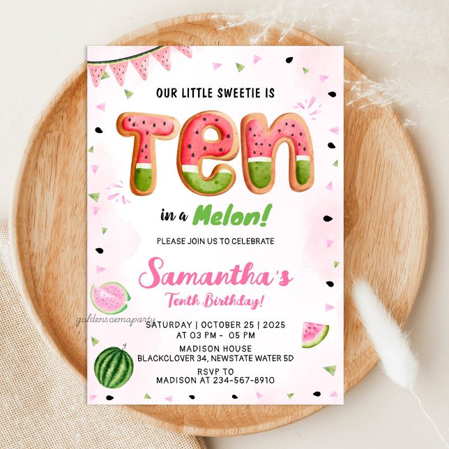 Watermelon 10th Birthday Party Invitation (Watermelon 10th Birthday Party Invitation)