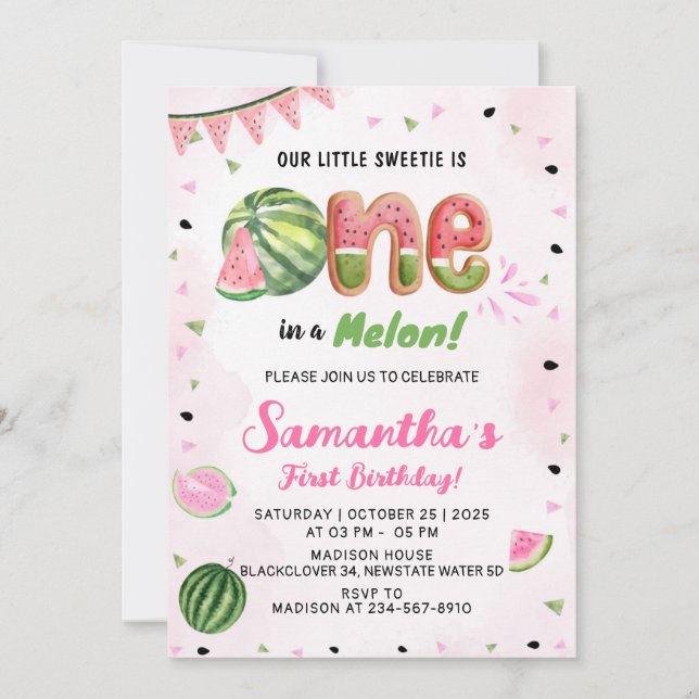 Watermelon 1st Birthday Party Invitation (Front)