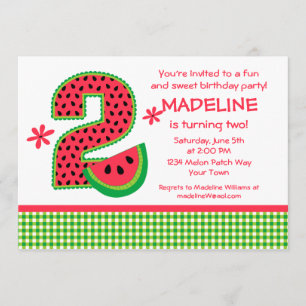 Watermelon 2nd Birthday Gingham Invitation