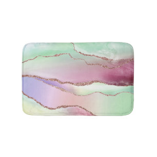 Watermelon Agate   Neo Mint Green and Cassis Pink Bath Mat