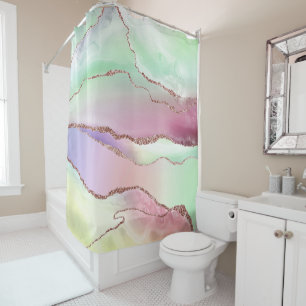 Watermelon Agate Neo Mint Green and Cassis Pink Shower Curtain