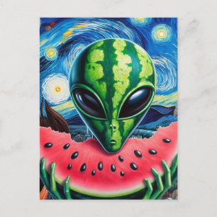 Watermelon Alien Postcard