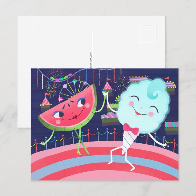 Watermelon and Cotton Candy Carnival  Postcard (Front/Back)