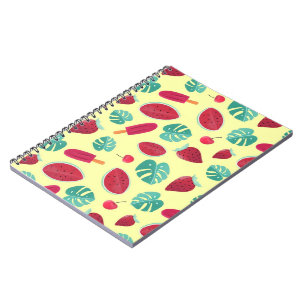 Watermelon and ice cream on yellow notebook