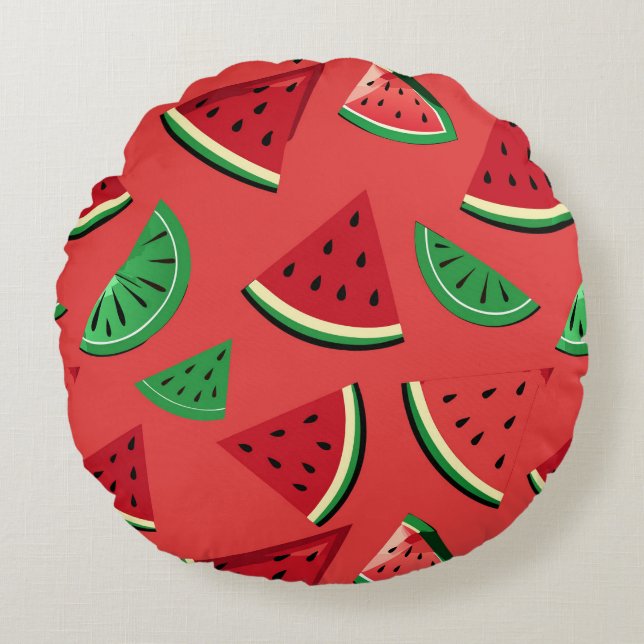 Watermelon and lime slices round cushion (Front)
