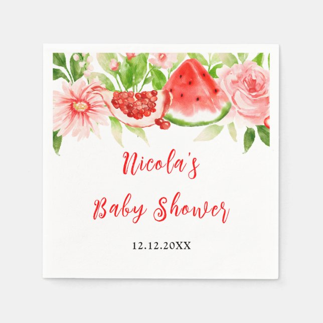 Watermelon and Pomegranate Baby Shower Napkin (Front)