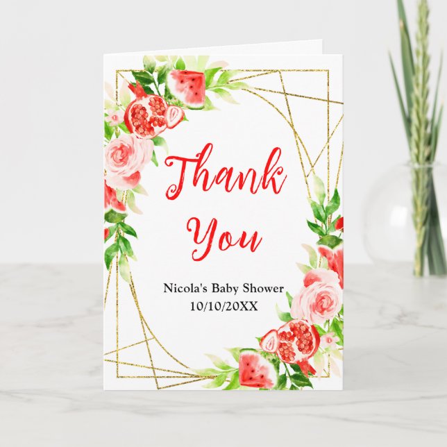 Watermelon and Pomegranate Baby Shower Thank You Card (Front)