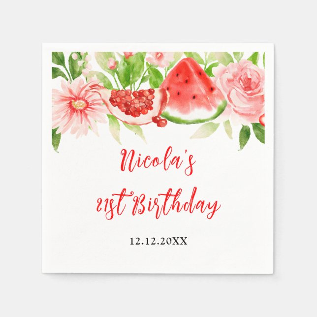 Watermelon and Pomegranate Birthday Napkin (Front)