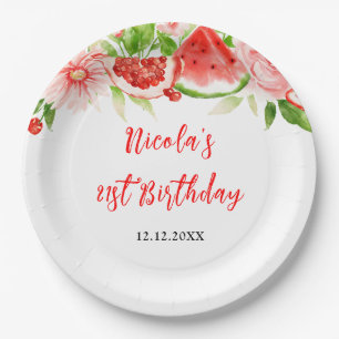 Watermelon and Pomegranate Birthday Paper Plate
