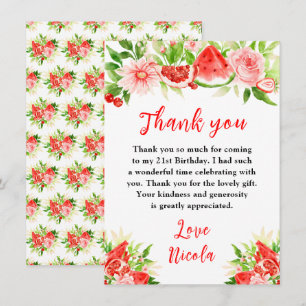 Watermelon and Pomegranate Birthday Thank You Card