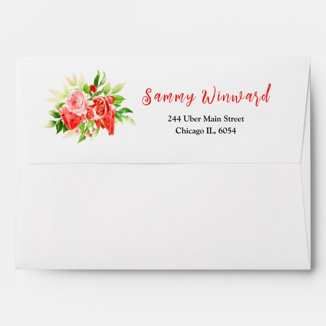 Watermelon and Pomegranate Bridal Shower Envelope (Back (Top Flap))