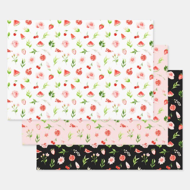 Watermelon and Pomegranate Pattern Wrapping Paper Sheet (Set)