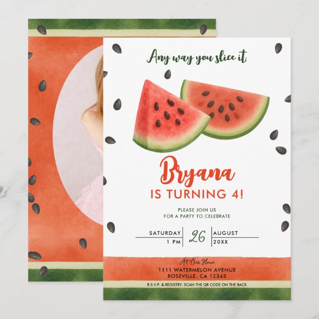 Watermelon Any Way You Slice it Birthday Party  Invitation (Front/Back)