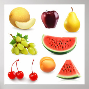 Watermelon Apple Grapes Cherry Pear Apricot Poster