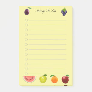 Watermelon Apple & Grapes Fruits on Yellow Notes