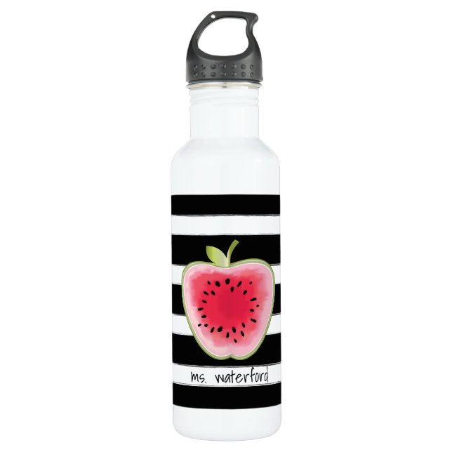 Watermelon Apple Stripes Personalised Teacher 710 Ml Water Bottle (Front)