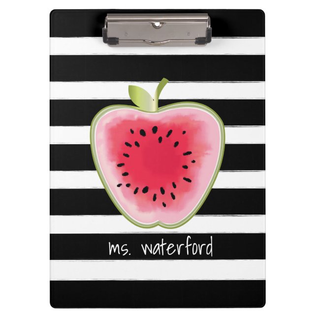 Watermelon Apple Stripes Personalised Teacher Clipboard (Front)