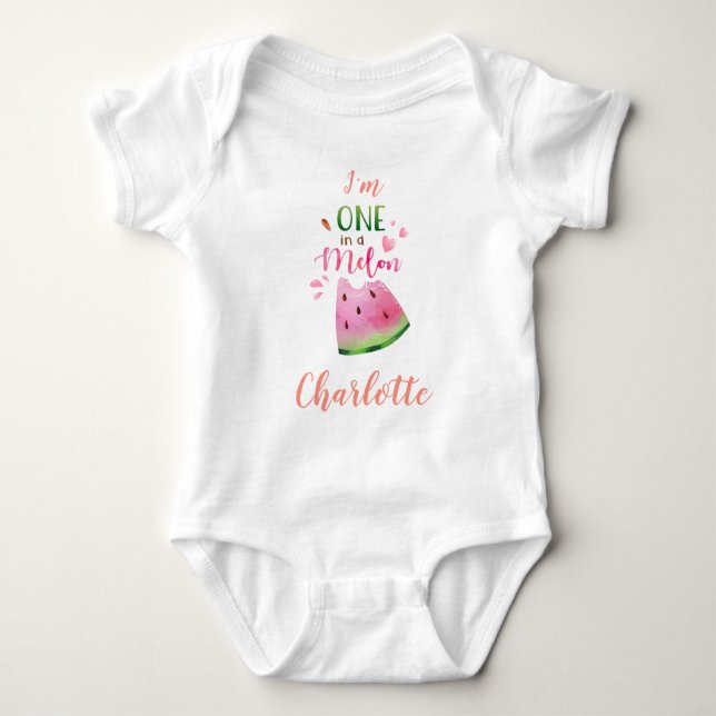 Watermelon baby bodysuite One in a melon girl Bodysuit (Front)