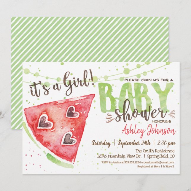 Watermelon Baby Shower invitation, Girl Invitation (Front/Back)