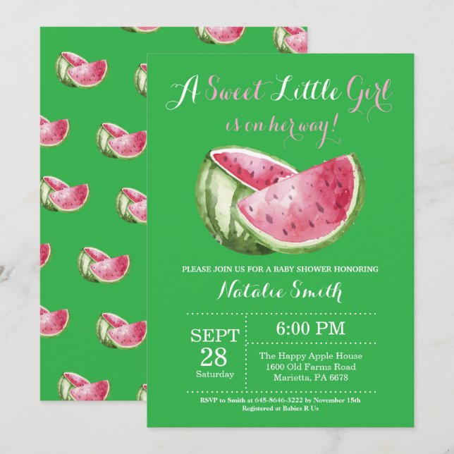 Watermelon Baby Shower Invitation Green (Front/Back)
