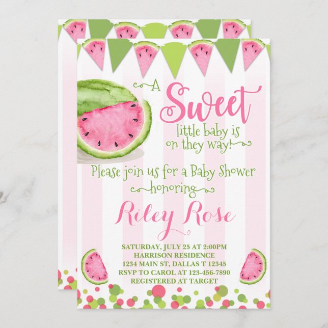 Watermelon Baby Shower Invitation Invite Pink (Front/Back)