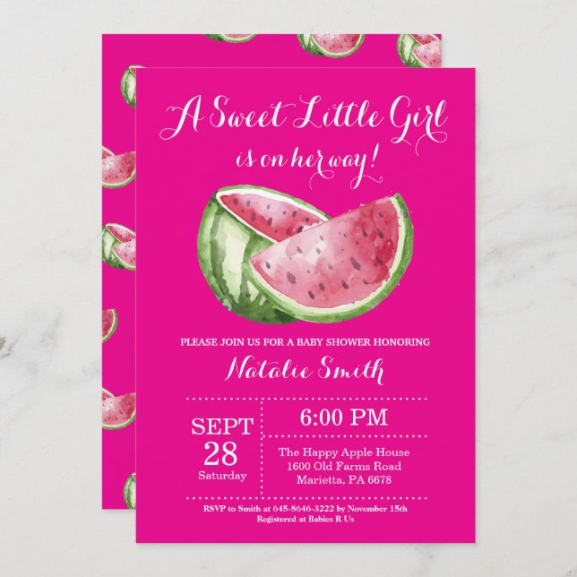 Watermelon Baby Shower Invitation Pink (Front/Back)