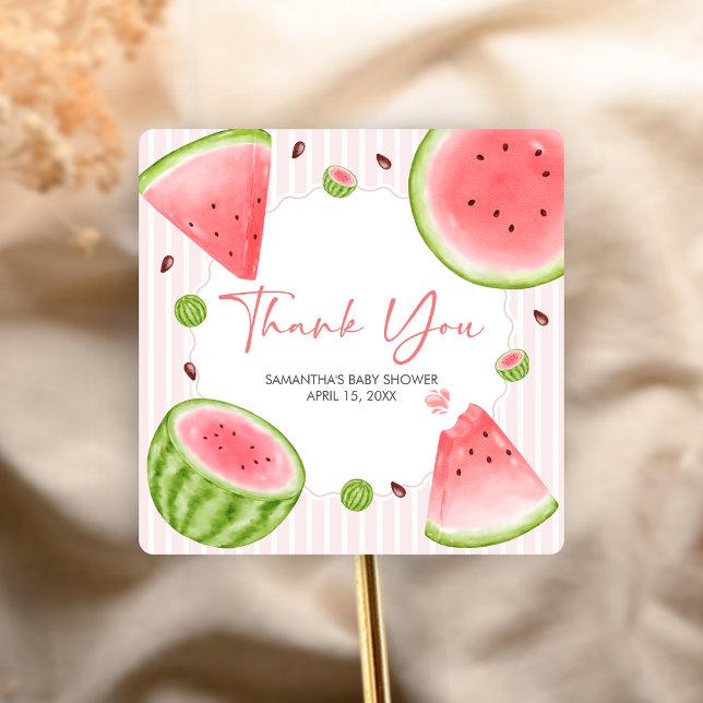Watermelon Baby Shower Square Sticker (Sweet Little Girl Watermelon Baby Shower Sticker)