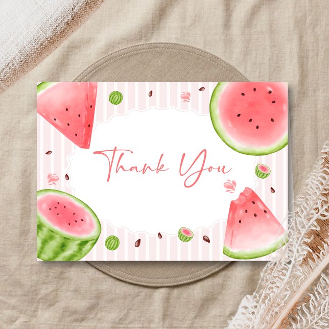 Watermelon Baby Shower Thank You Card (Sweet Little Girl Watermelon Baby Shower Thank You Card)