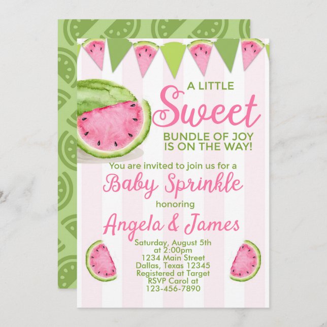 Watermelon Baby Sprinkle Invitation Invite (Front/Back)
