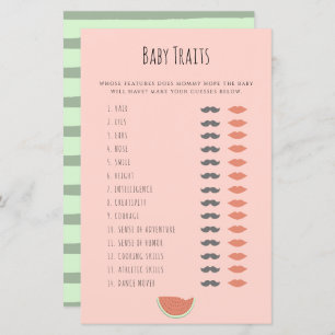 Watermelon Baby Traits Shower Game Advice Cards
