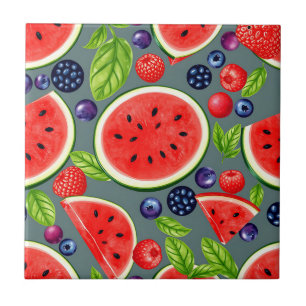 Watermelon Berry Summer Pattern Ceramic Tile